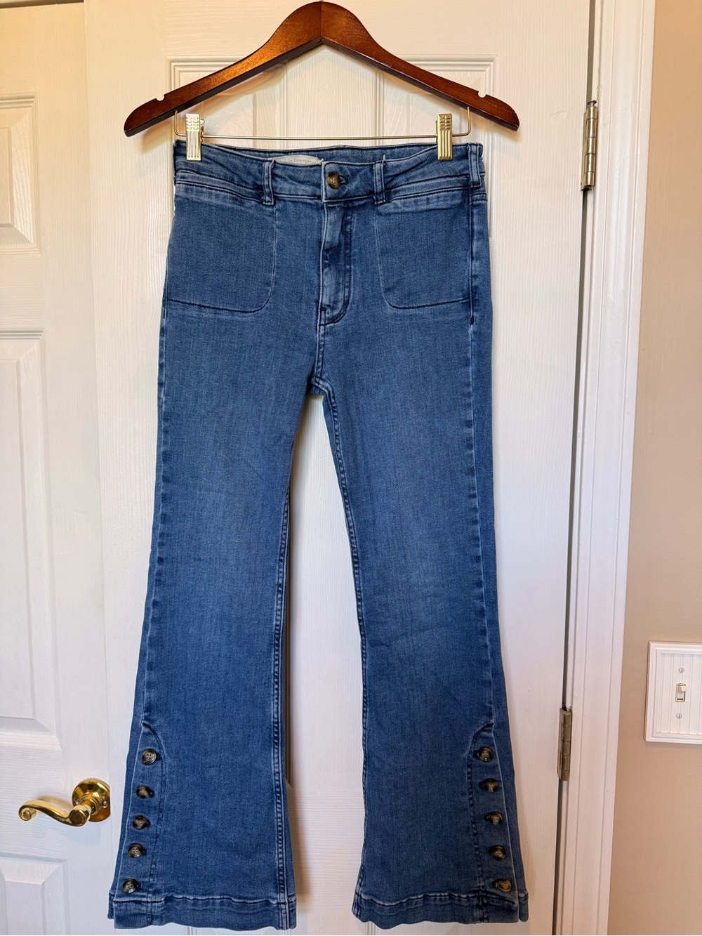 Pilcro and the Letterpress Medium Blue Button-Flare Jeans